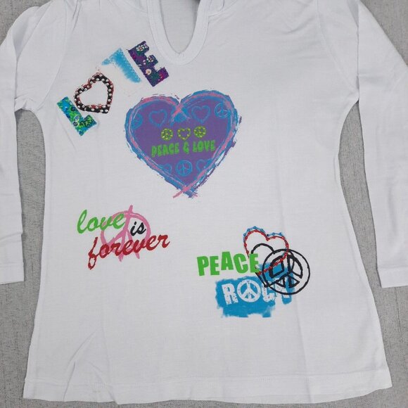 Flowers by Zoe Girls Hoodie 18M White Peace Love Graphic Rhinestone Y2K Retro - Picture 5 of 9